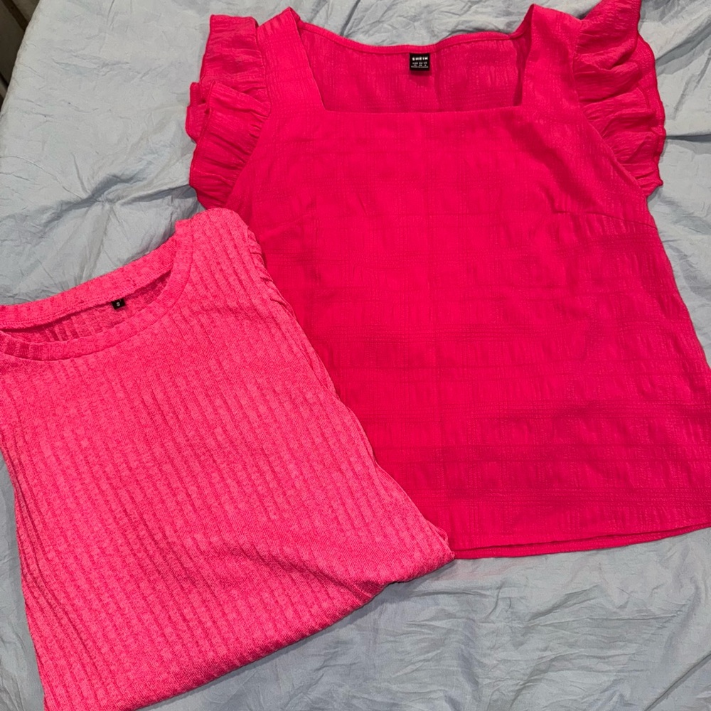 Vibrant Pink Ruffle Sleeve Bundle of 2 Tops